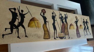 Cuadro Lienzo Figuras Africanas Beige Negro