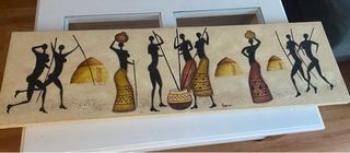 Cuadro Lienzo Figuras Africanas Beige Negro