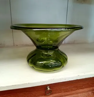 Jarrón cristal verde años 70