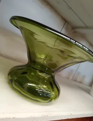 Jarrón cristal verde años 70