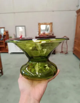 Jarrón cristal verde años 70