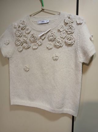 Jersey Mango beige flores
