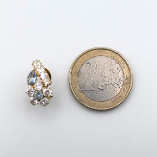 Pendientes Oro 18K, Flor blanca y azul, 3.1gr