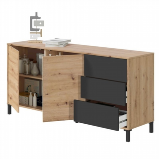 Aparador 2 Puertas 3 Cajones. Roble Nodi/Gris Ant