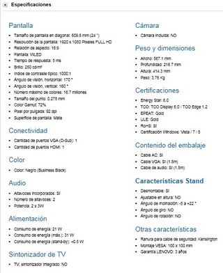 Monitor Lenovo LT2423 de 24" con altavoces