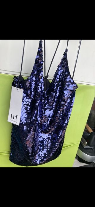 Top lentejuelas Zara morado/plateado XS