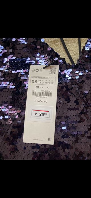 Top lentejuelas Zara morado/plateado XS