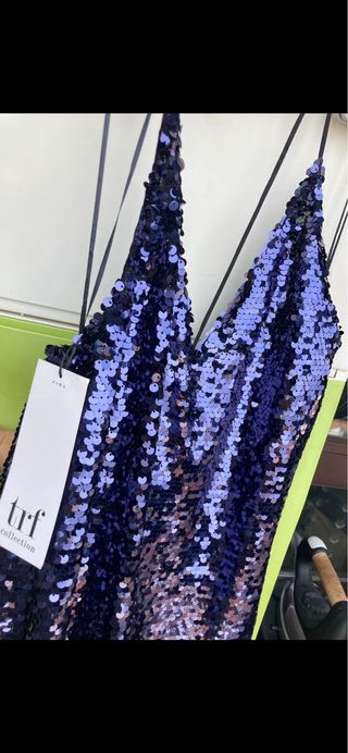 Top lentejuelas Zara morado/plateado XS