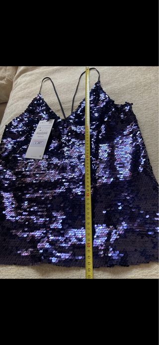 Top lentejuelas Zara morado/plateado XS