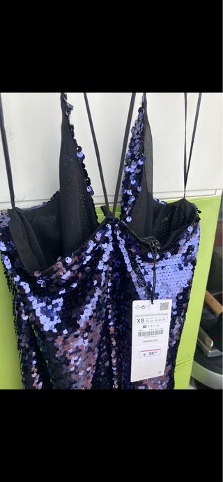 Top lentejuelas Zara morado/plateado XS