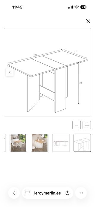 Mesa auxiliar cocina abatible 140x77cm