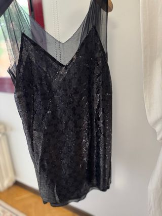 Vestido Zara lentejuelas negro/plata