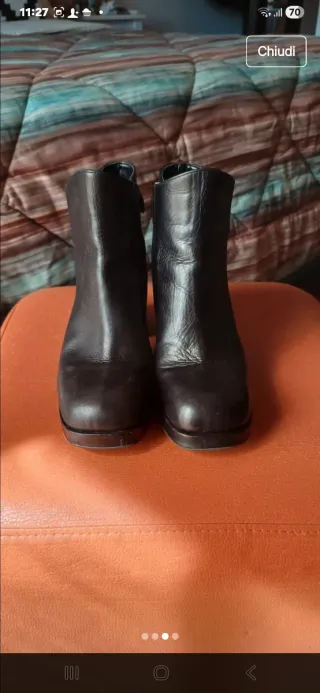 Stivaletti pelle nera punta squadrata tacco largo