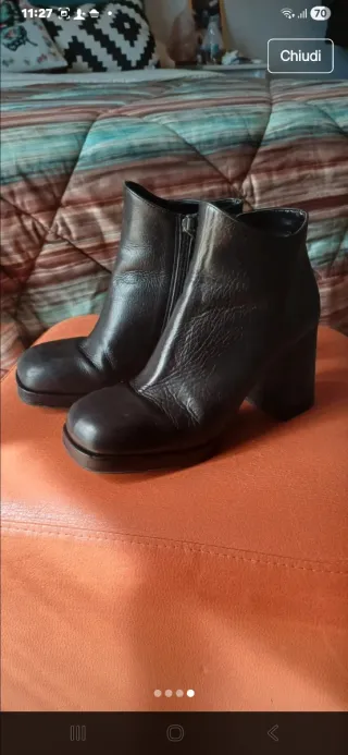 Stivaletti pelle nera punta squadrata tacco largo