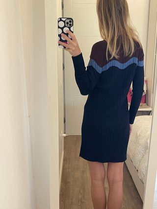 Vestido Cos de lana azul y bordó T.XS