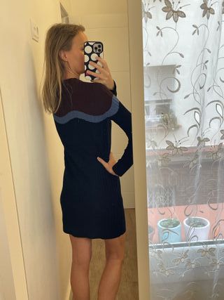 Vestido Cos de lana azul y bordó T.XS