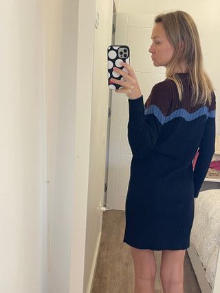 Vestido Cos de lana azul y bordó T.XS