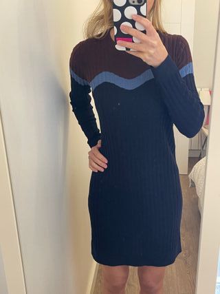 Vestido Cos de lana azul y bordó T.XS