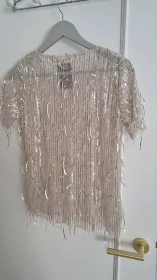 Camisa fiesta Mod beige y plateada talla única