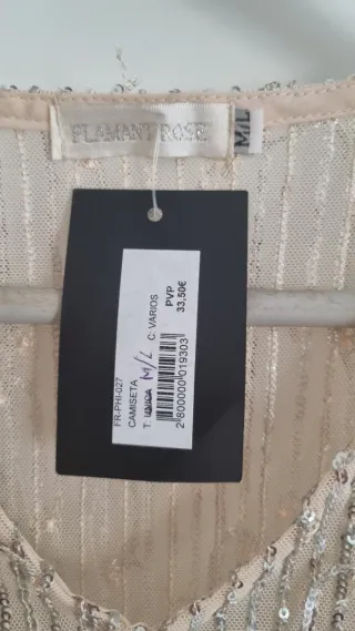 Camisa fiesta Mod beige y plateada talla única