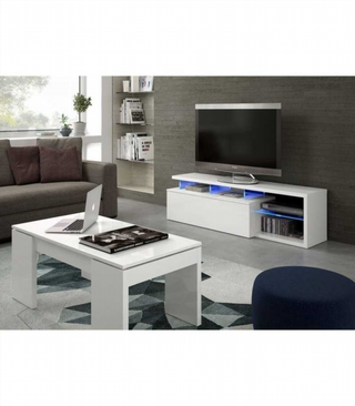 Mesa Tv Con Luces Led. Blanco Brillo