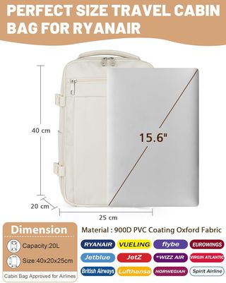 Mochila  Viaje Cabina Avion 40x20x25 Blanco Marfil