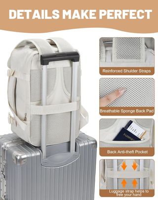 Mochila  Viaje Cabina Avion 40x20x25 Blanco Marfil