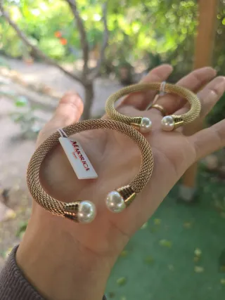 Brazaletes Majorica Dorados y Rosados con Perlas