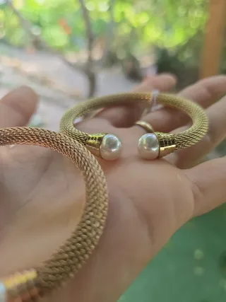 Brazaletes Majorica Dorados y Rosados con Perlas