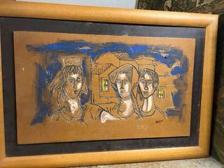 Quadro em madeira com figuras