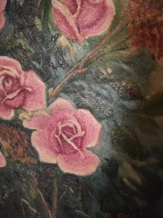Cuadro antiguo óleo rosas firmado