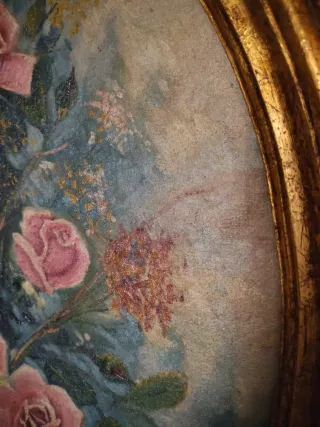 Cuadro antiguo óleo rosas firmado