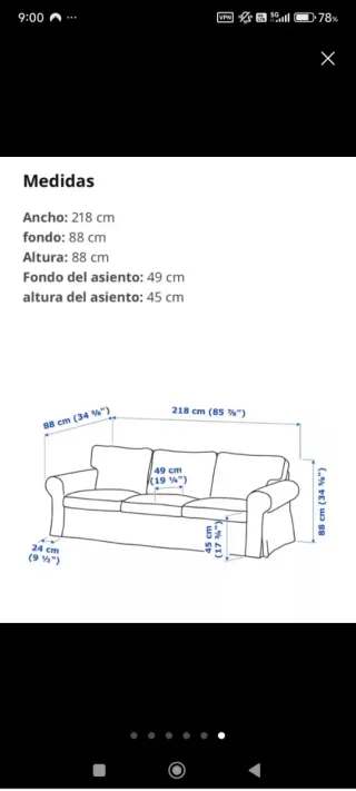 Sofá IKEA Ektorp 3 plazas azul