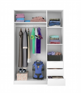 Armario 121x180x52cm 3 Puertas 3 Cajones. Blanco