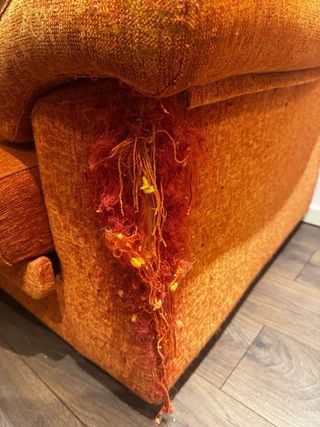 Sofá naranja 2m, arañado por gatos