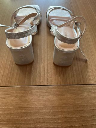 Sandalias plateadas tacón, 6,5 cm tacón