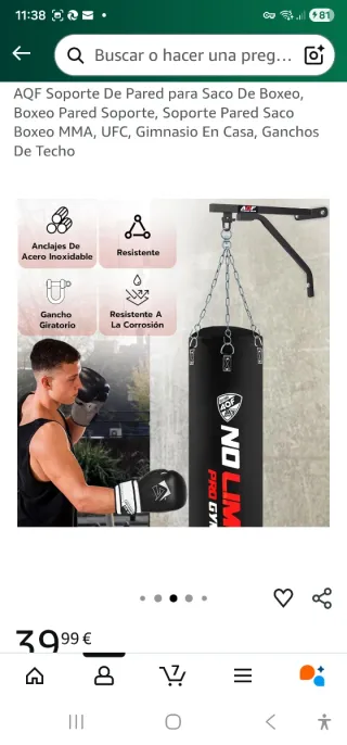 Soporte pared AQF para saco de boxeo