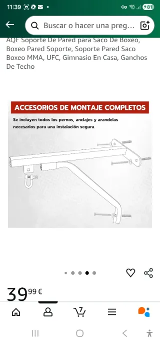 Soporte pared AQF para saco de boxeo