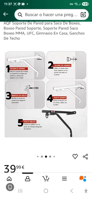 Soporte pared AQF para saco de boxeo