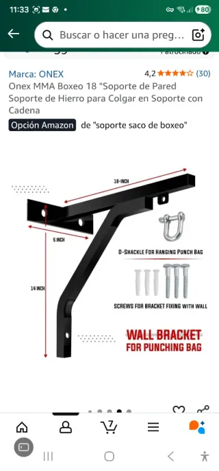 Soporte pared AQF para saco de boxeo