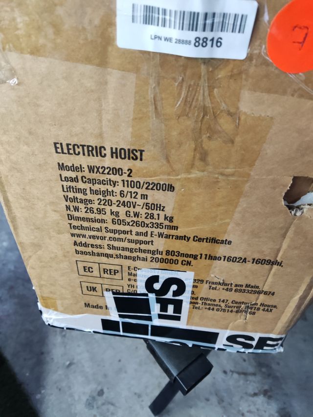 VEVOR Polipasto Eléctrico de Cable 1000kg, 1600 W