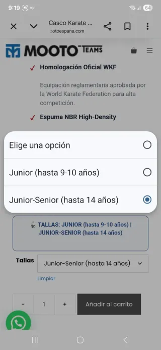 Casco Karate WKF Approved