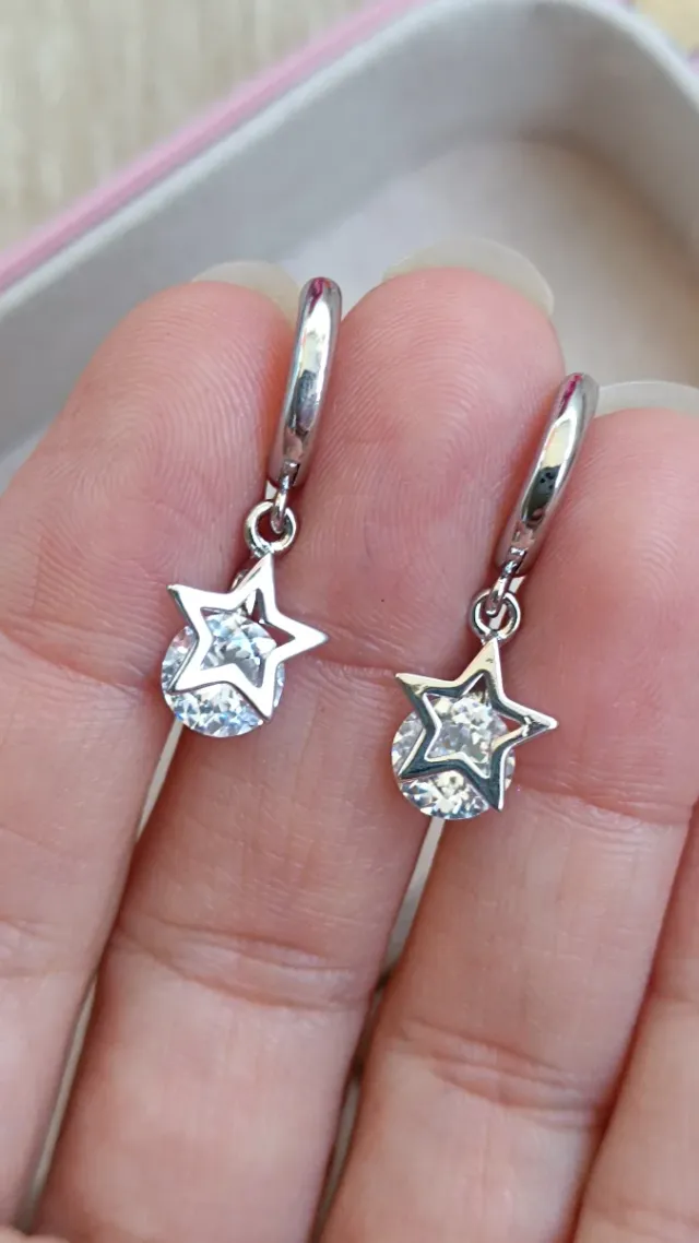 Pendientes Plata Aro Estrella Circonita