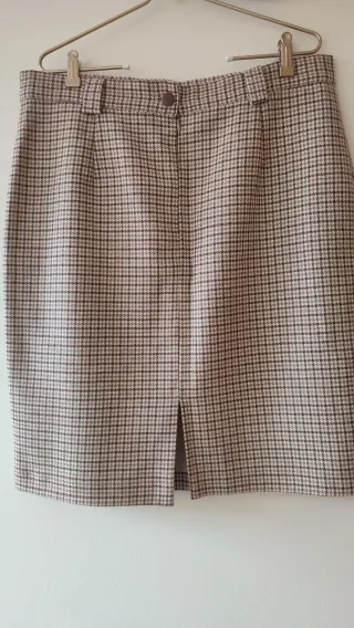 Falda vintage lana cuadros beige/marrón.