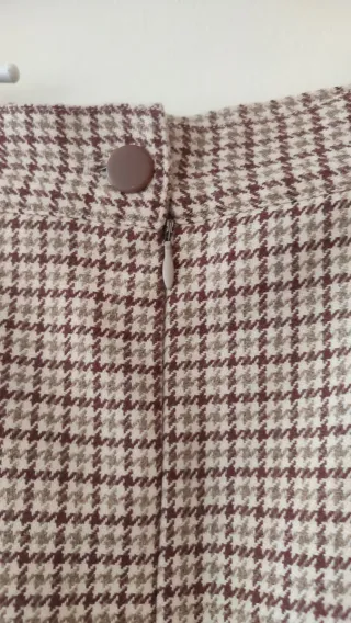 Falda vintage lana cuadros beige/marrón.