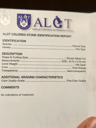 Anillo Ópalo de Fuego con certificado ALGT