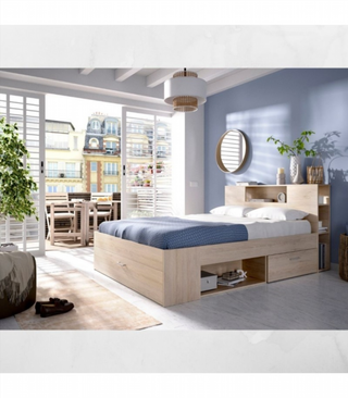 Cama Compacta Lanka con Cabezal. Natural