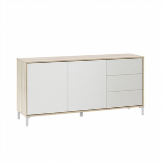 Aparador 2 Puertas 3 Cajones. Blanco Artik/Roble