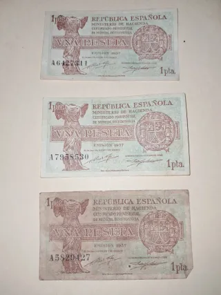3x Billetes 1 Peseta República Española 1937