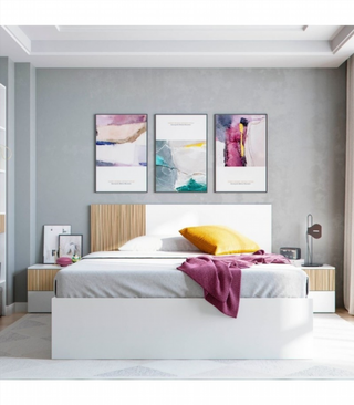 Cabecero con 2 Mesitas De Noche. Blanco Artik Y N